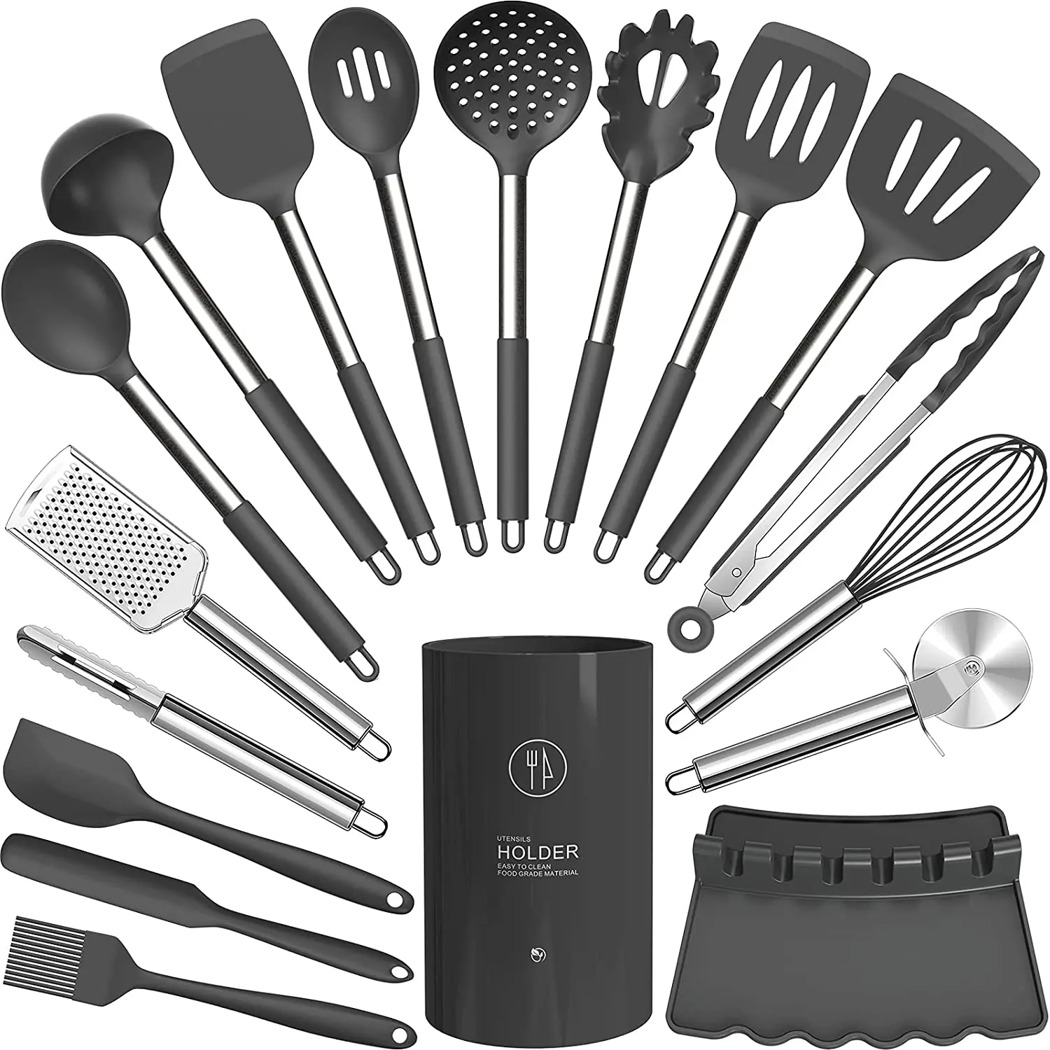 2021 American Hot Sell 18pcs Silicone & Stainless Steel Utensils Set Kitchen Accessories Kitchenware