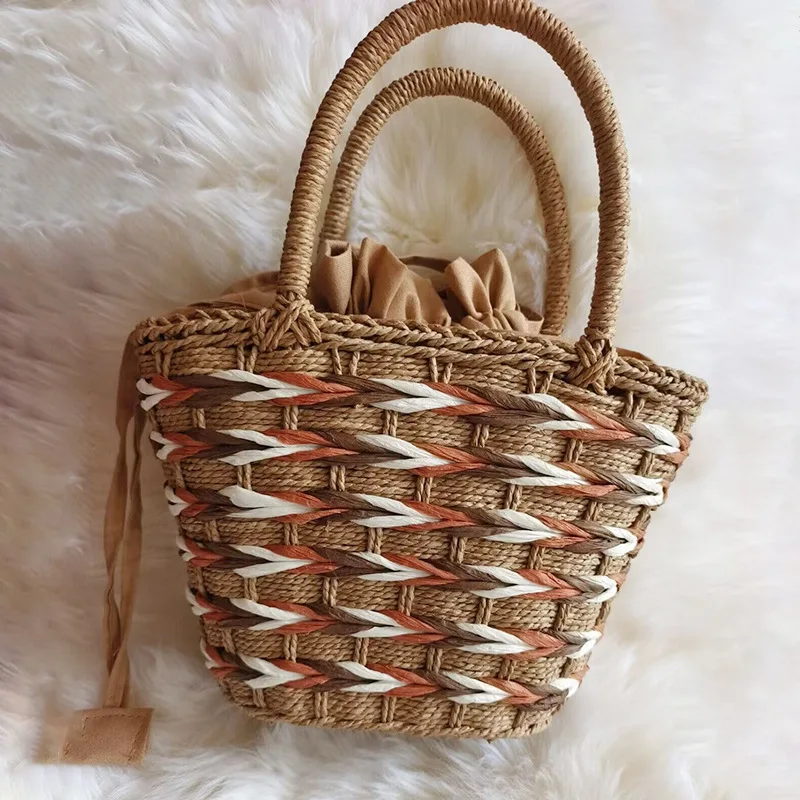 Paper rope round straw hand woven fashion European and American women's bag holiday beach bag