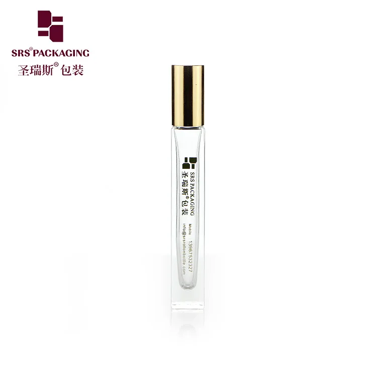 10ml High End Empty Square Glass Roll On Bottle with Bamboo Wooden Cap and 3D Printing Logo Service for Perfume Oil Serum