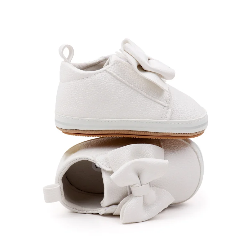 2024 Baby Girl Toddler Soft PU Material Shoes with Large Bow Hook Loop Design Flat and Non-Slip Rubber Bottom Solid Color factory