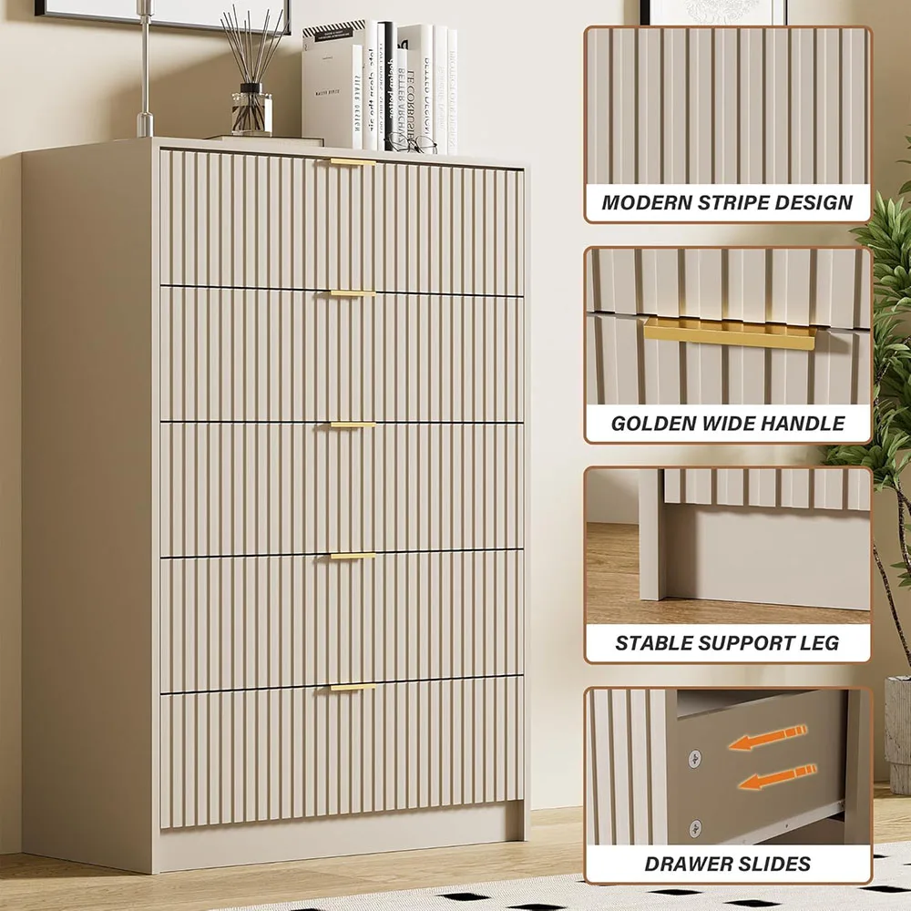 product modern 5 drawer dresser smooth slides golden handles wide chest drawers for bedroom living room wood materia-2