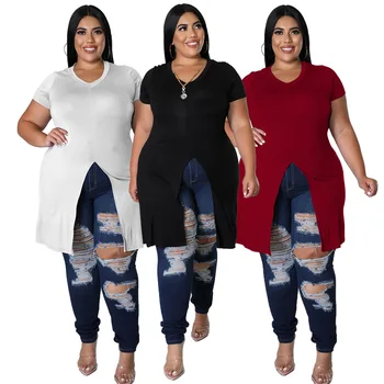 Wholesale Elegant Casual Embroidered Short Front Long Back Blouse Big Plus Size Women