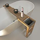 Innovative Design Multi-function Adjustable 100% Bamboo Bathtub Caddy Tray With Extendable Sides