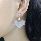 Pink Earring Fashion 2 Heart Dangle Drop Pink Diamond Earring Stud Hypoallergenic Gift For Women Girl