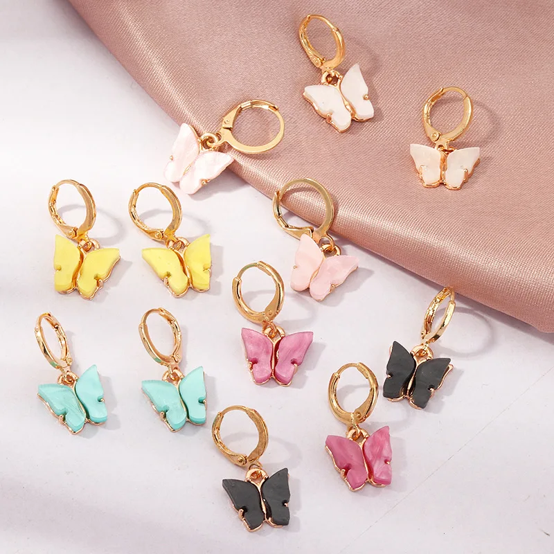 6/9 pairs beemean Butterfly Earrings Colorful Acrylic Butterfly Drop Dangle Earrings Hoop Huggie Jewelry Gifts For Women Girls 