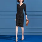 Cocktail Dress 2021 Plus Size Elastic Long Sleeve Short Black Casual Cocktail Slim Sexy Women Bodycon Dress