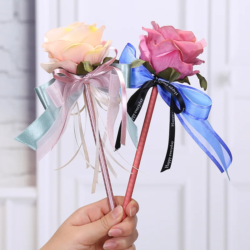 Rose Ballpoint Pen Creative Gifts Bow DIY Artificial Flowers Advertising Wedding Writing Pen for Rewards Party Favor Office