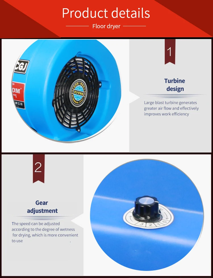 Mini Floor Dryer Fan, Plastic, 3-Speed, 1000W, 18.5m/s - detail 4