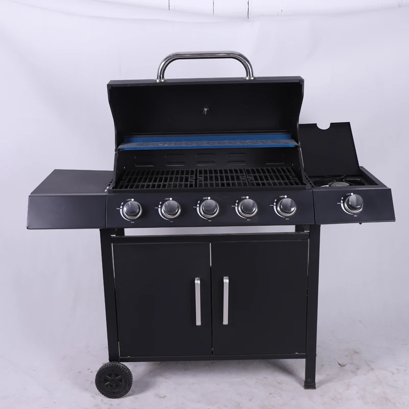 5+1 Burner Cart Style Outdoor Propane Gas Grill Piezo Ignition Steel Material Powder Coated for Camping Barbeque supplier