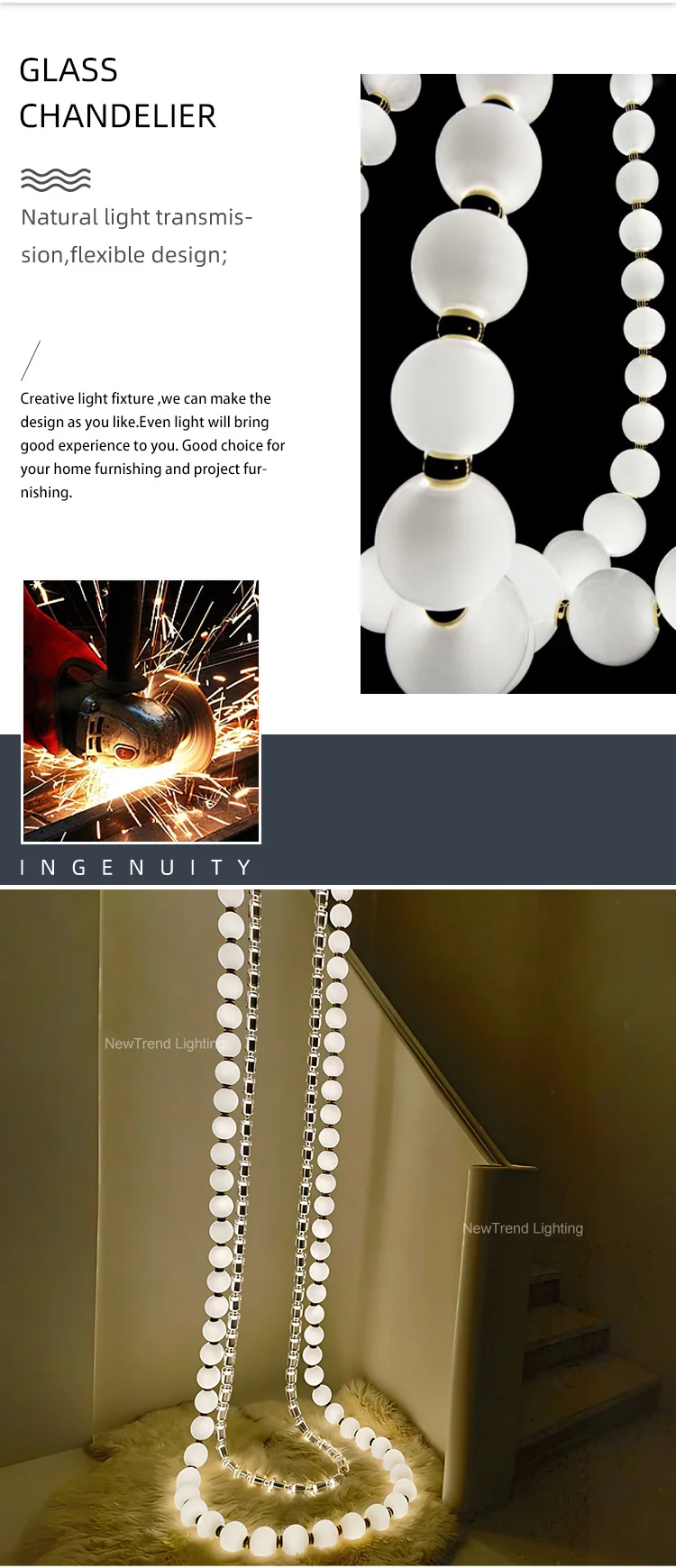 CPL-384 Modern Style Indoor Decoration Hanging Light Villa Hall Hotel Lobby Staircase LED Glass Chandelier manufacture
