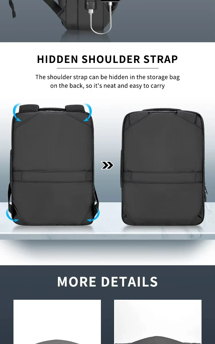 USB Charger Mobile Power Bank Large Capacity Business Travel Laptop Backpack Flat Back Bag
