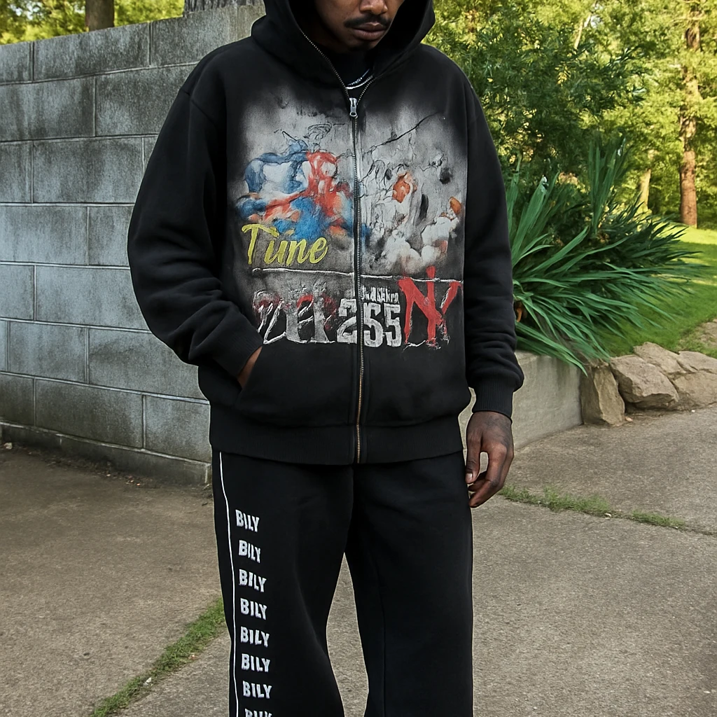 product 400gsm mens vintage acid wash zip up oversized hoodie manufacturers heavyweight digital printing and ribbed cuffs design-1