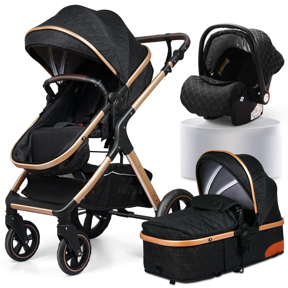 Coches Para Bebes. High Landscape 3-in-1 Combination Stroller Baby Pushchair Foldable Baby Stroller Pram 3 In 1 With Car Seat