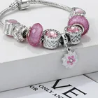 Pink Women's DIY Bracelet Snake Chain Daisy Charms Pink Purple Blue Colors Beaded Bracelets With Flowers