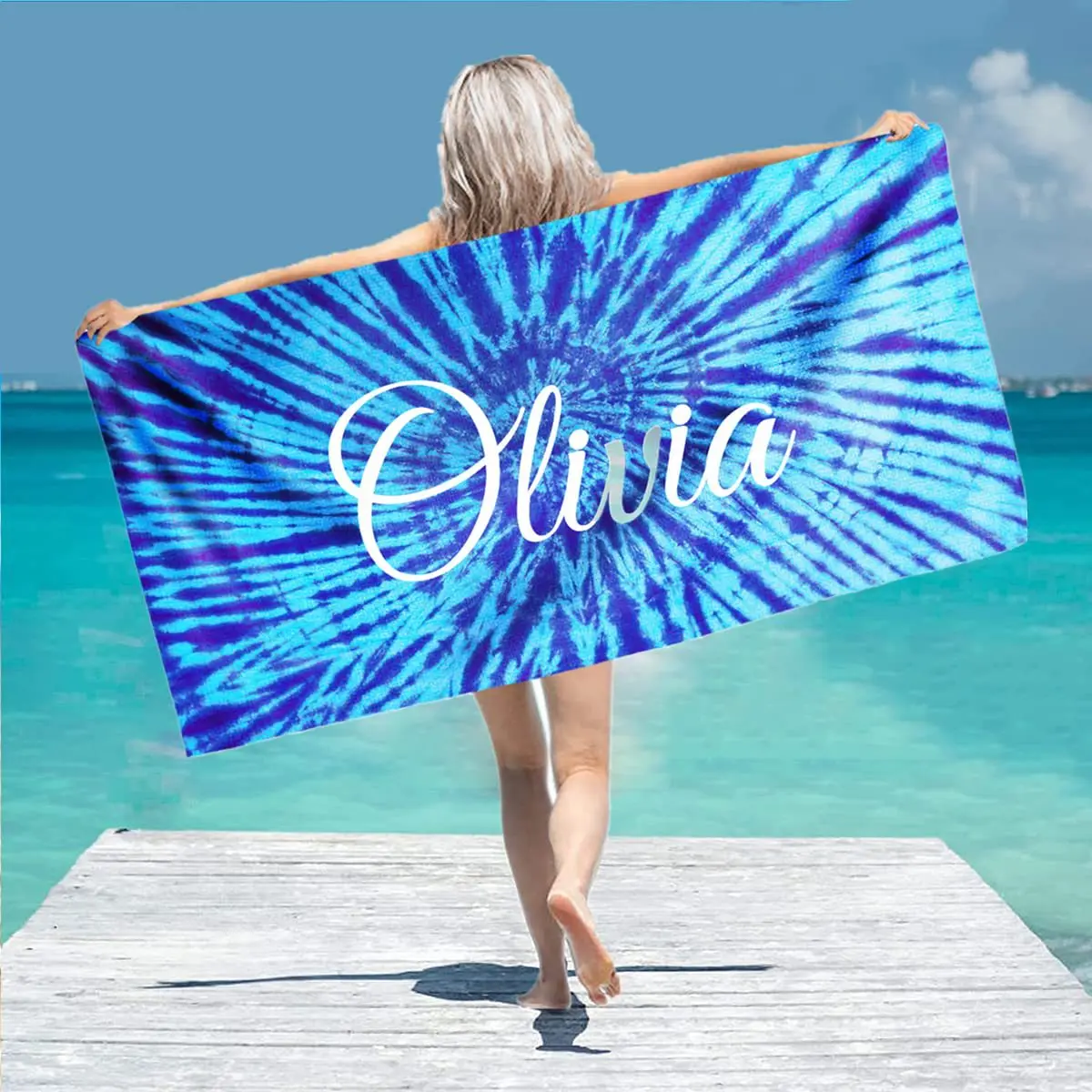 Custom Tie Dye Beach Blanket Sand Free Terry Beach Towel Quick Drying Fast Dry Towels for Travel