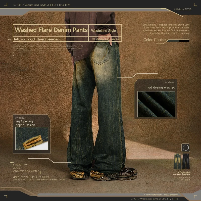 INFLATION new arrivals wastland flare jeans Distress washed men pantalones de hombre Men's Jeans