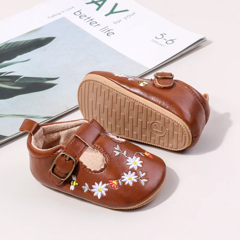 2025 New Design Hollow Breathable Beautiful Flower High Quality Baby Girl Soft PU TPRClassical Princess Shoes factory