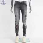 Jeans EDGE DENIM Custom Grey Stretch Skinny Ripped Men Fitted Jeans Cargo Pants With Cargo Pockets