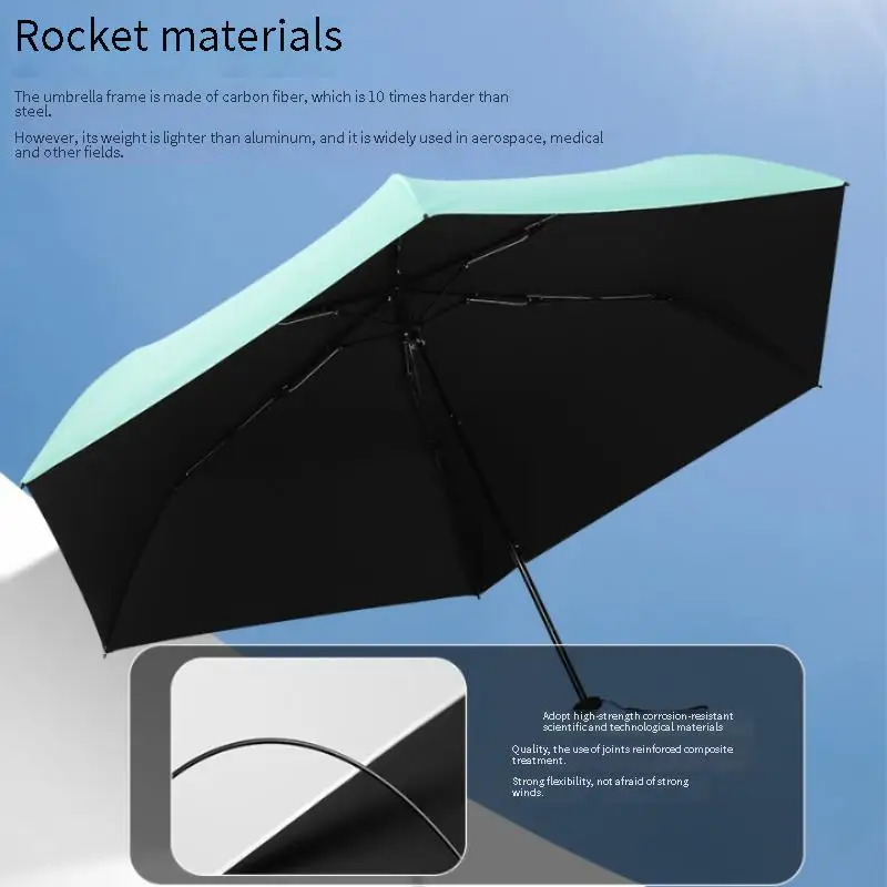 Feather Sunny Dual-Purpose Super Tiny Three-Fold Ultra-Light Umbrella Sunshade Printed Logo Mini Pocket Black Plastic Umbrella