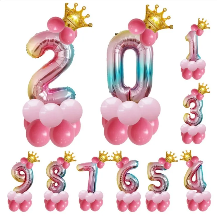 32 inch Crown Number Foil Balloon Digit Ballon Birthday Anniversary Party Decors 