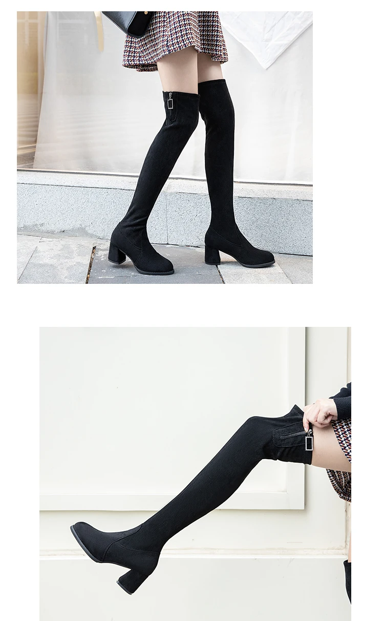 Wholesale Women Over-Knee-High boots thigh high solid boots winter super long low heels shoes