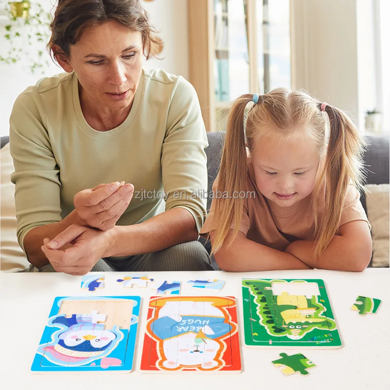 Puzzle en bois d'animaux de dessin animé pour bébé, planche de Puzzle Montessori, jouets éducatifs précoces en bois pour la Cognition des animaux, jouets pour enfants, fabrication