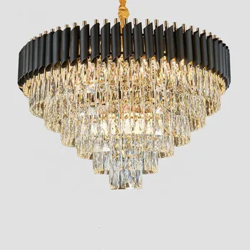 2022 round indoor luxury pendant light black gold LED hanging lamp home nordic modern k9 crystal chandelier
