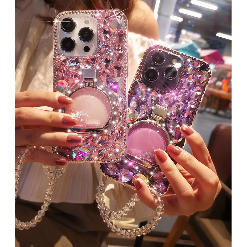 Luxury Female Rhinestone Ring Holder Phone Case Covers for iPhone 12 13 mini 14 15 Samsung S24 S23 A13 A14 A25 A34 A54