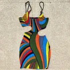Abstract Print Dresses Print Wholesale Colorful Sling Fashion Hollow Out Abstract Print Bodycon Dresses