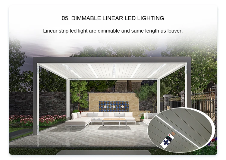 Alunotec Modern Wall Mounted Electric Roof Louver Metal Outdoor Gazebo