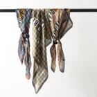 Silk Scarf Women Printed Initial Letter And Plaid Design Hair Silk Big Size Bandana Scarf