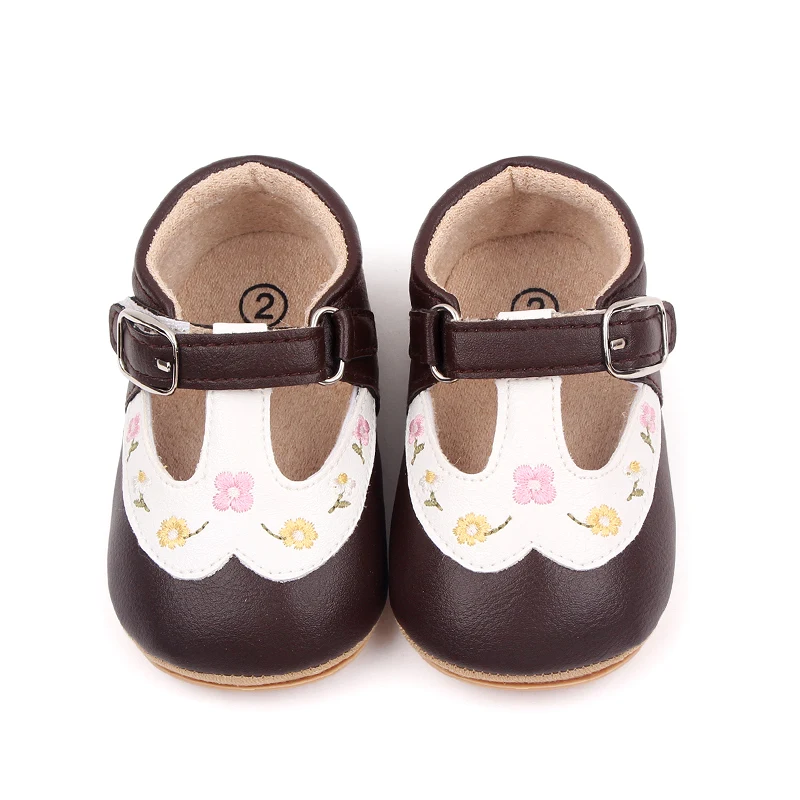 Wholesale Beautiful Flower Embroidery Soft PU Leather Spring Autumn Baby Toddler Girl Shoes Princess Girl Shoes manufacture
