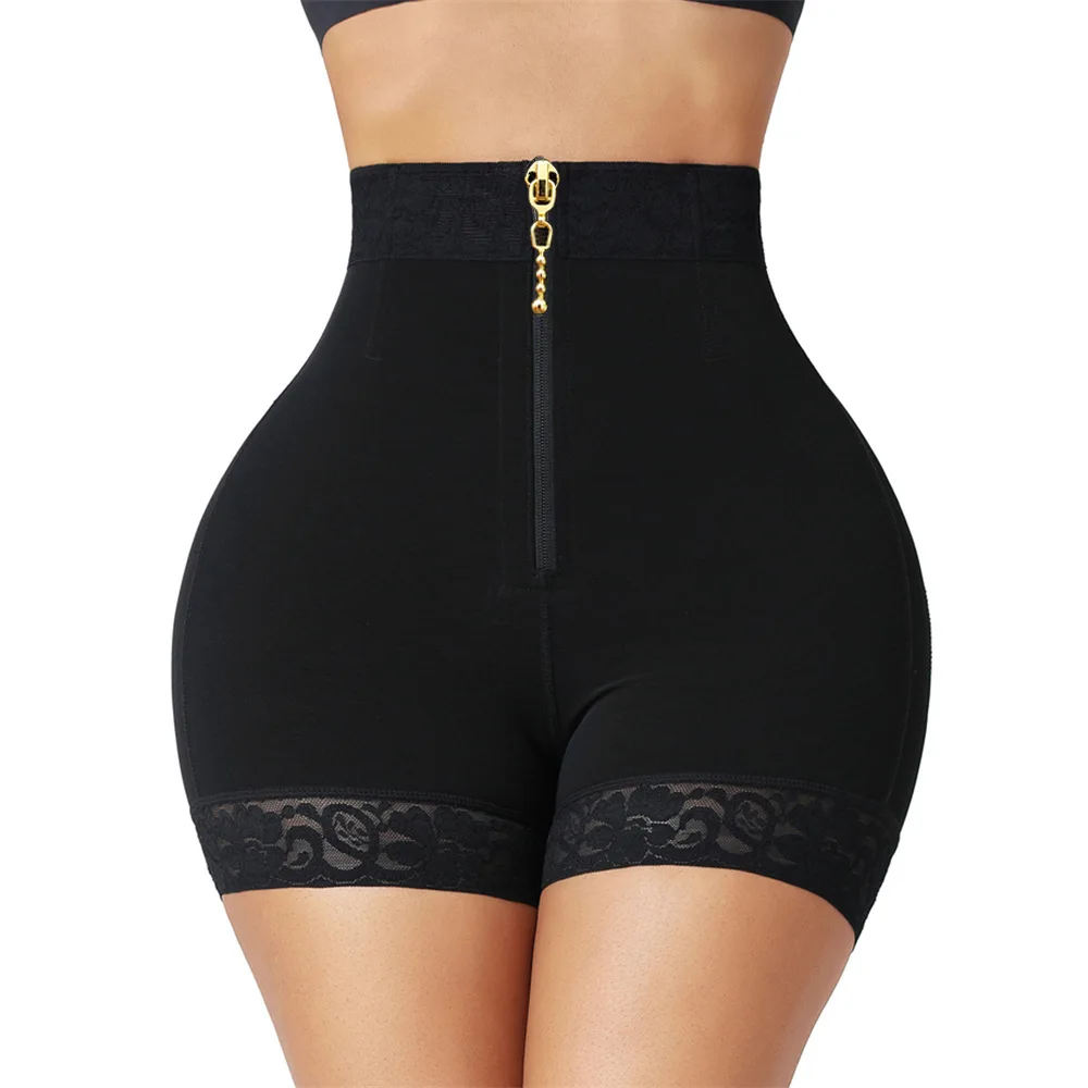 HKRXEC High-Waist Zip-Front Tummy Control Shaping Shorts