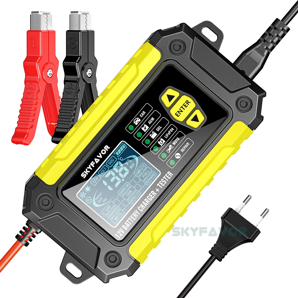 All in one car battery charger 12V 6A automatic gel agm lead acid battery analyzer CCA internal resistance tester & pulse repair