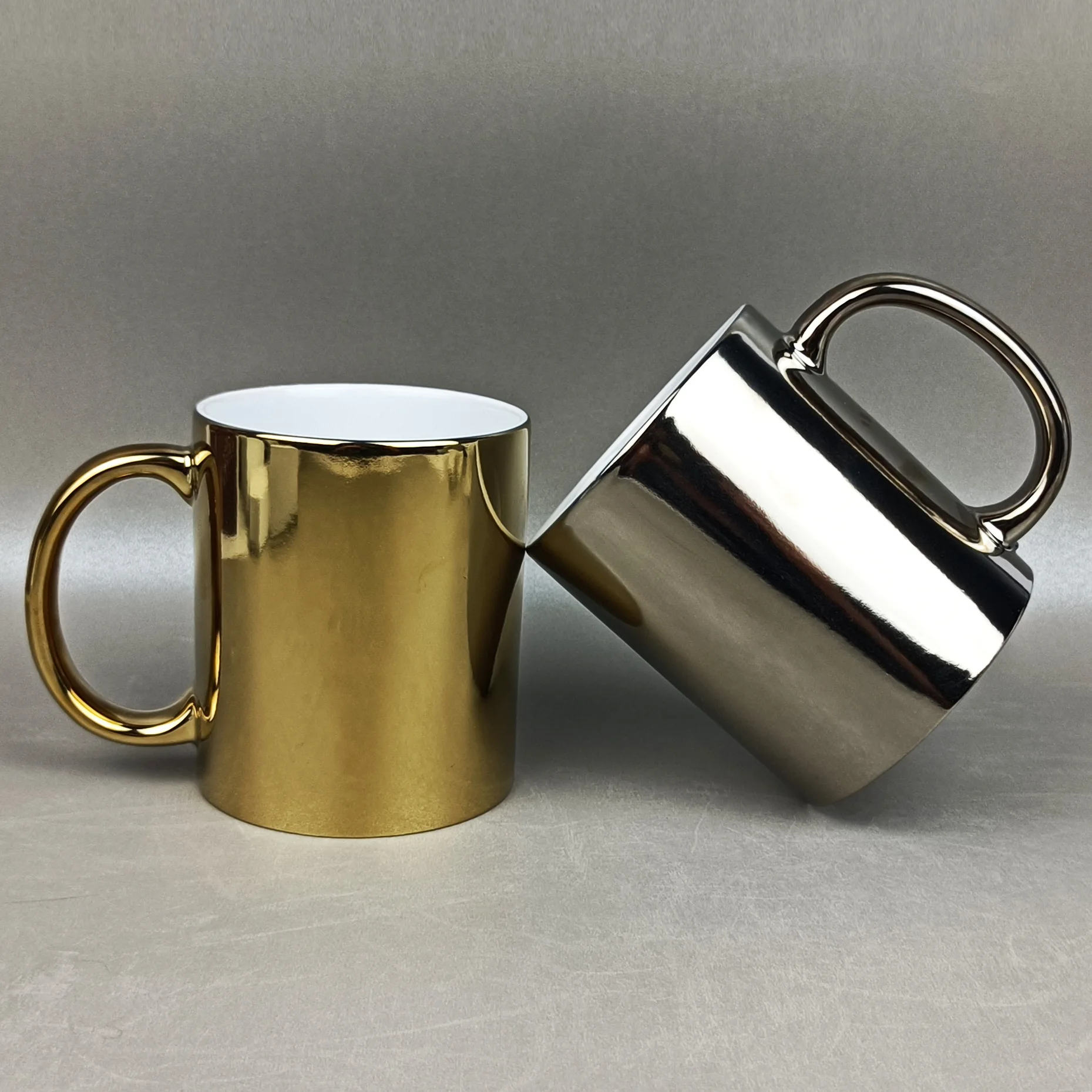 sublimation golden Silver Ceramic coffee mug cup sublimation with golden handle logo