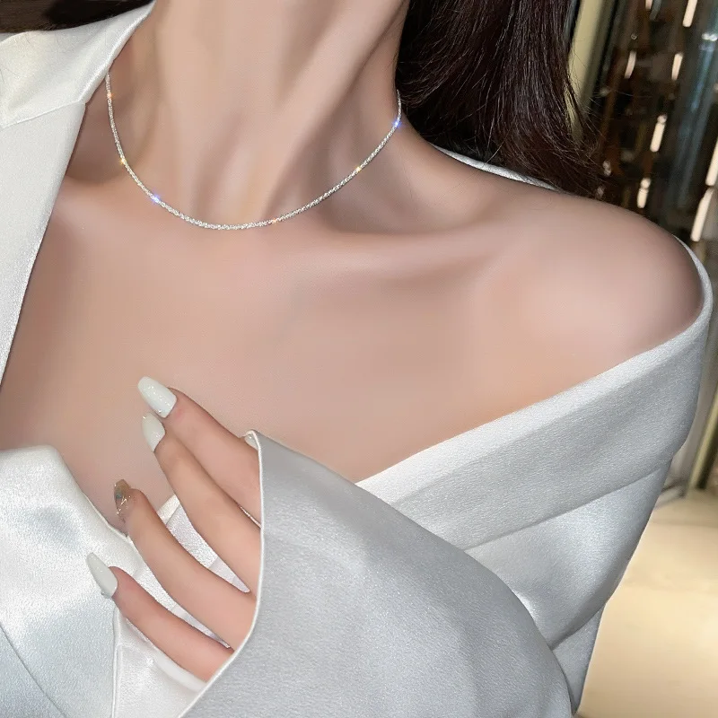 sparkling necklace women personality temperament Titanium steel necklace Fashion couple clavicle chain