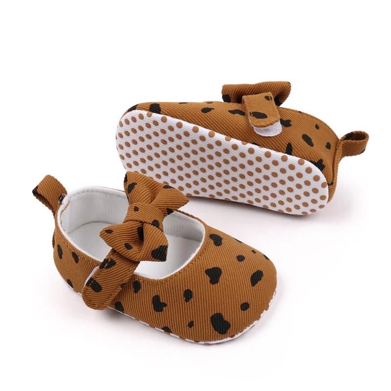 New Cotton Bow Princess Single Shoes for Baby Girls Solid Color Leopard Print Decorative Toddler Shoes supplier