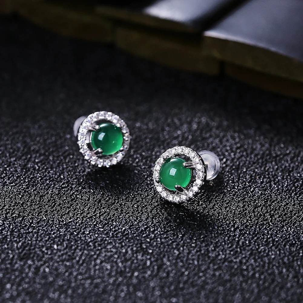 925 silver green chalcedony carnelian handmade earrings