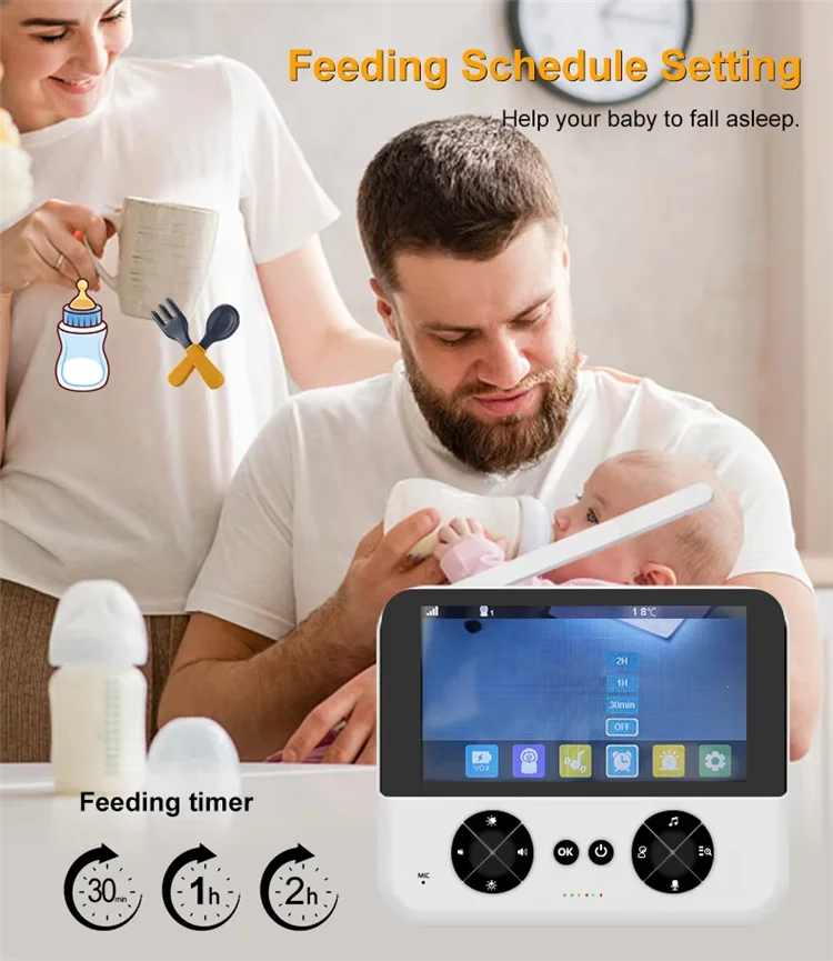 新款4.3/5英寸智能高清视频婴儿手机双向音频无线温度数字睡眠婴儿监视器摄像机和摇篮曲