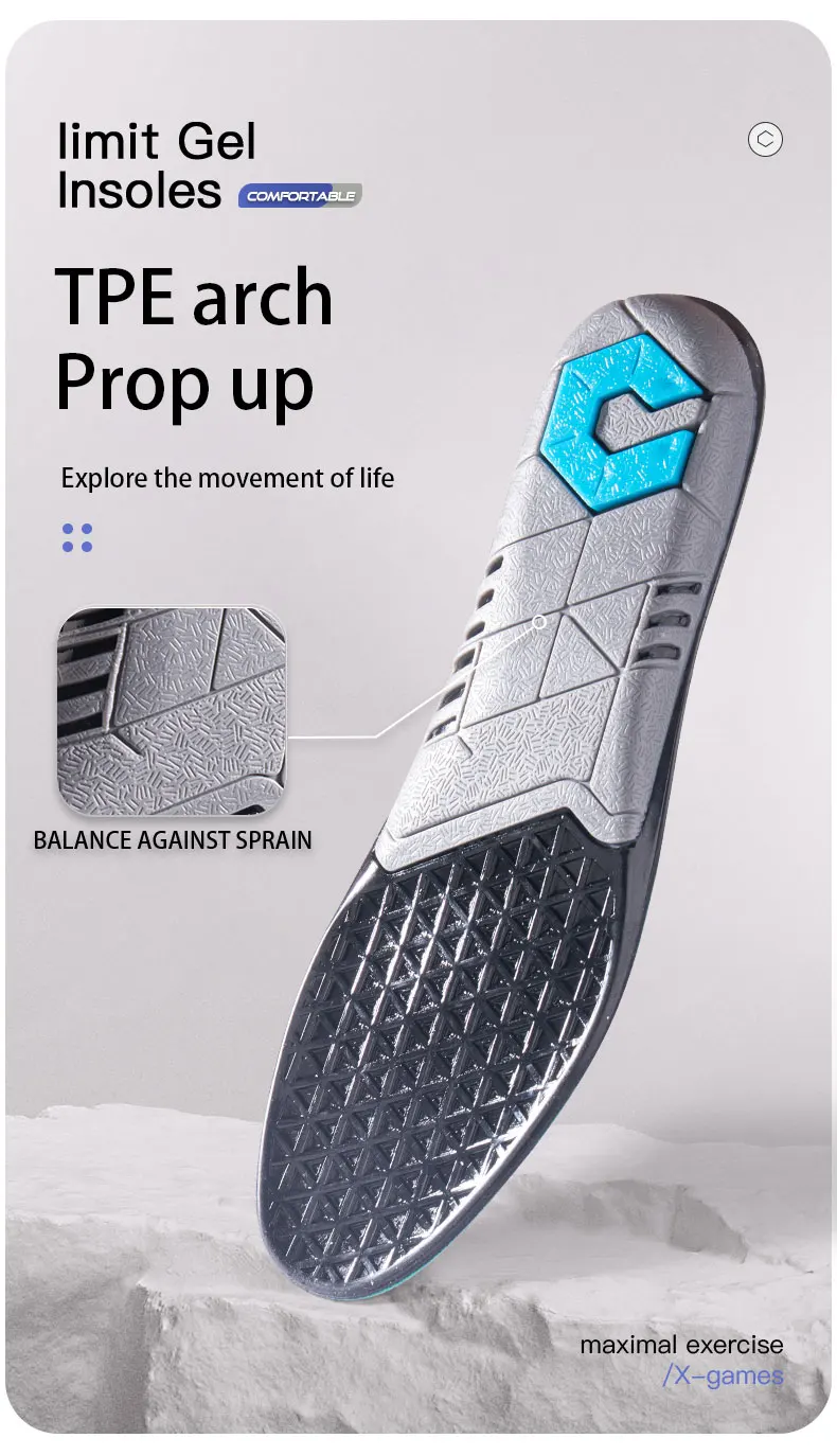 Men’s Silicone Running Insoles with Triple Shock Absorption Men’s Silicone Running Insoles with Triple Shock Absorption