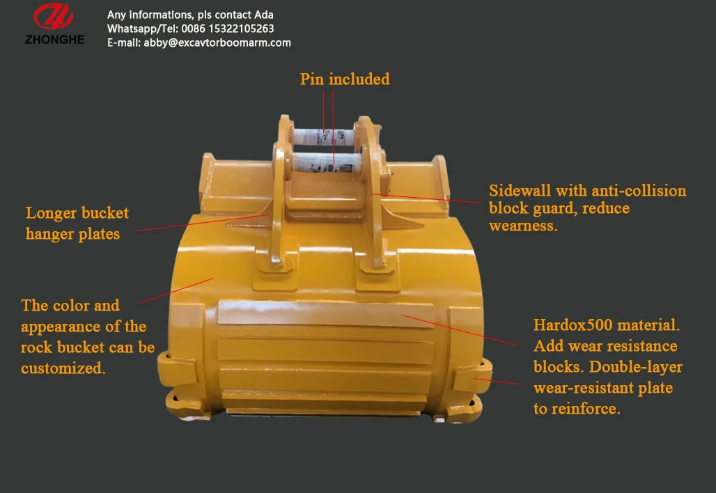 Heavy-Duty Excavator Rock Bucket with Q355B+NM Material 1500 Weight and 3 Months Warranty