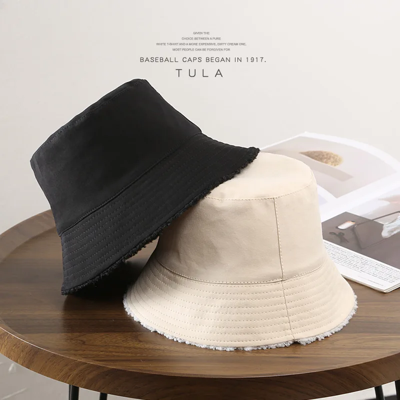 Lamb Cashmere Winter Fur Bucket Hats 