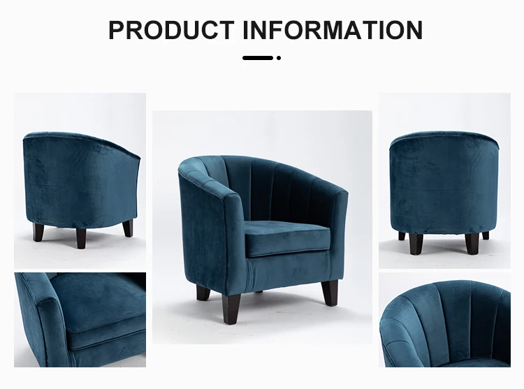 Simple design upholstered soft fabric hotel antique wooden bucket armchair