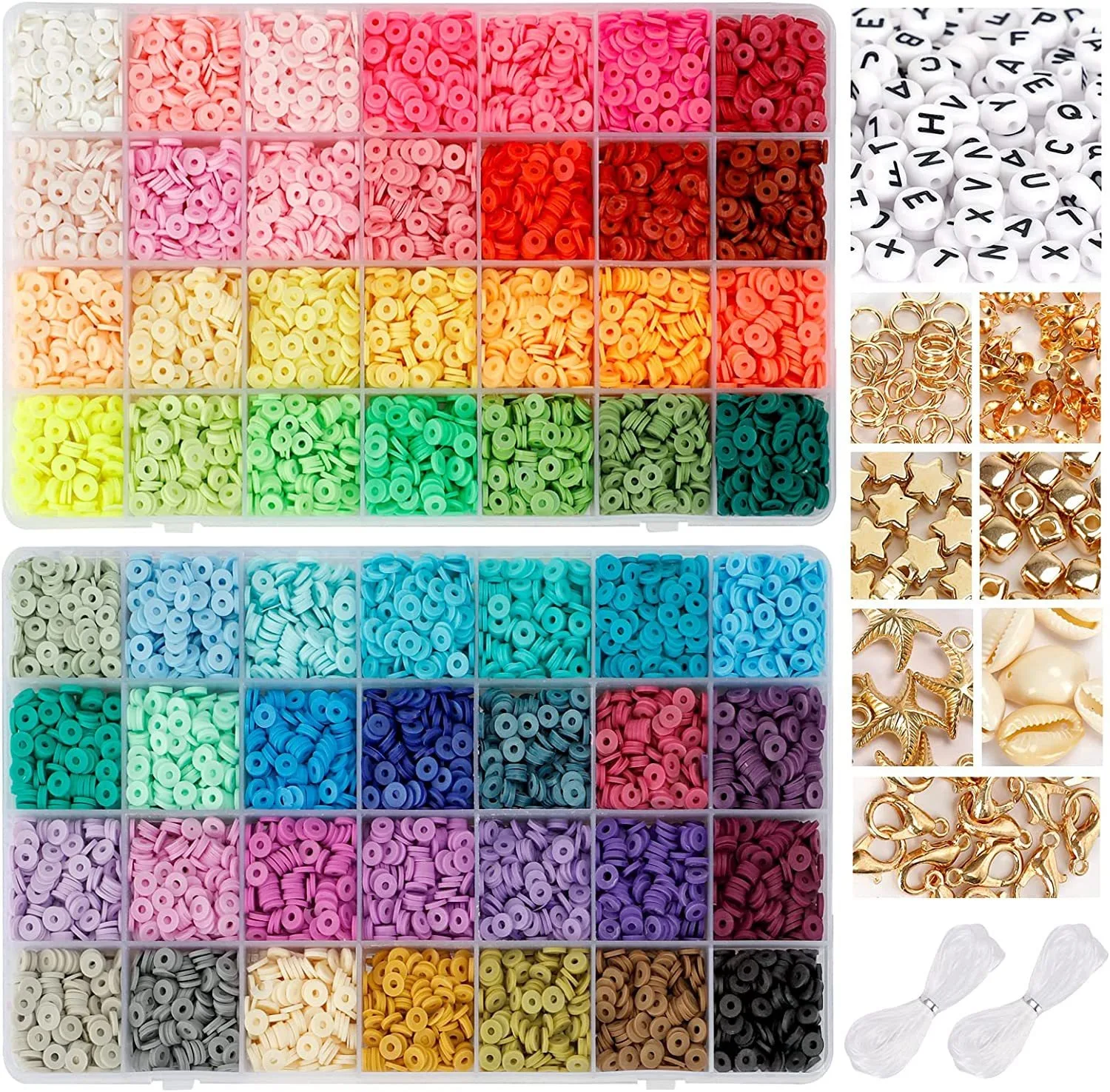 FMCB007 12600pcs 84 Colors Clay Beads Kit for Bracelet Making Heishi Beads Flat Round Polymer Clay Spacer Beads Crafts