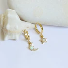 Earrings Cz Opal Huggie Earrings Opal And Cz Moon And Star Gold Hoop Earrings Tiny Delicate Charm Hoops Earrings