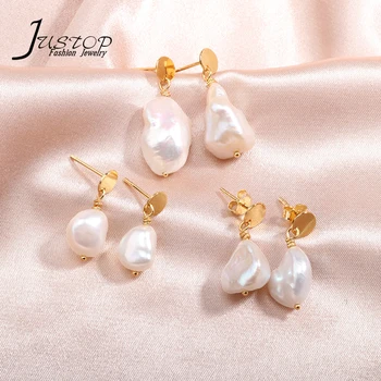 Earrings Jewelry For Monki Earrings Real Gold Plated 925 Sterling Silver Different Size Freshwater Baroque Pearl Earrings