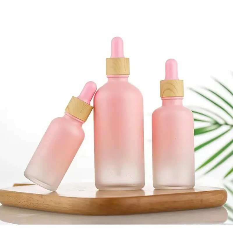 New Design 5ml 10ml 20ml 30ml 50ml Empty Gradient Pink Cosmetic Perfume Refillable Essential Oil Dropper Glass Packaging Bottles
