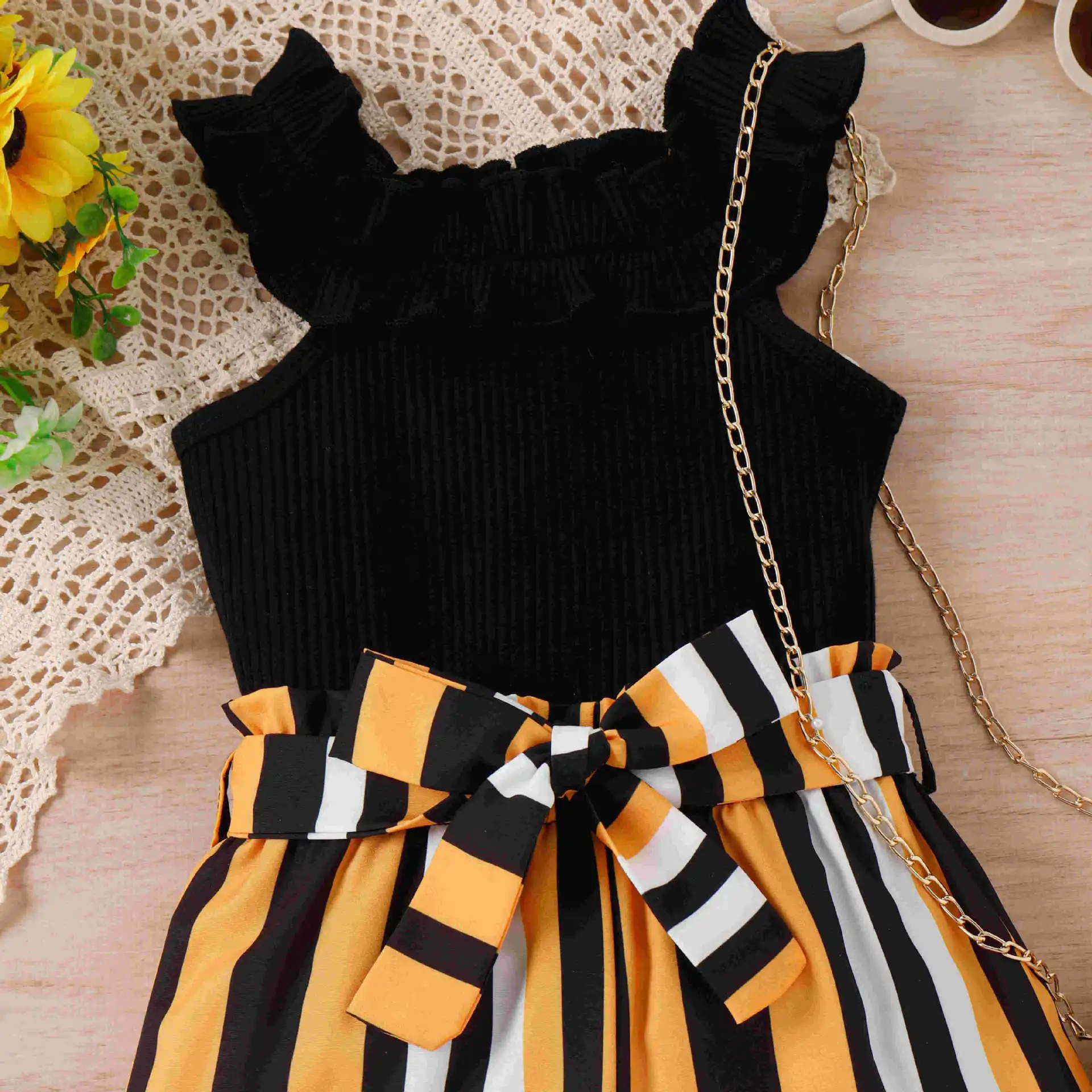 RTS 2023 girls clothing sets cotton sleeveless shirt top+stripe shorts boutique toddler kids summer shorts outfits