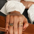 Chris April 925 Sterling Silver Gold Plated Natural White Quartz Geometric Shape Stone Gemstone Ring