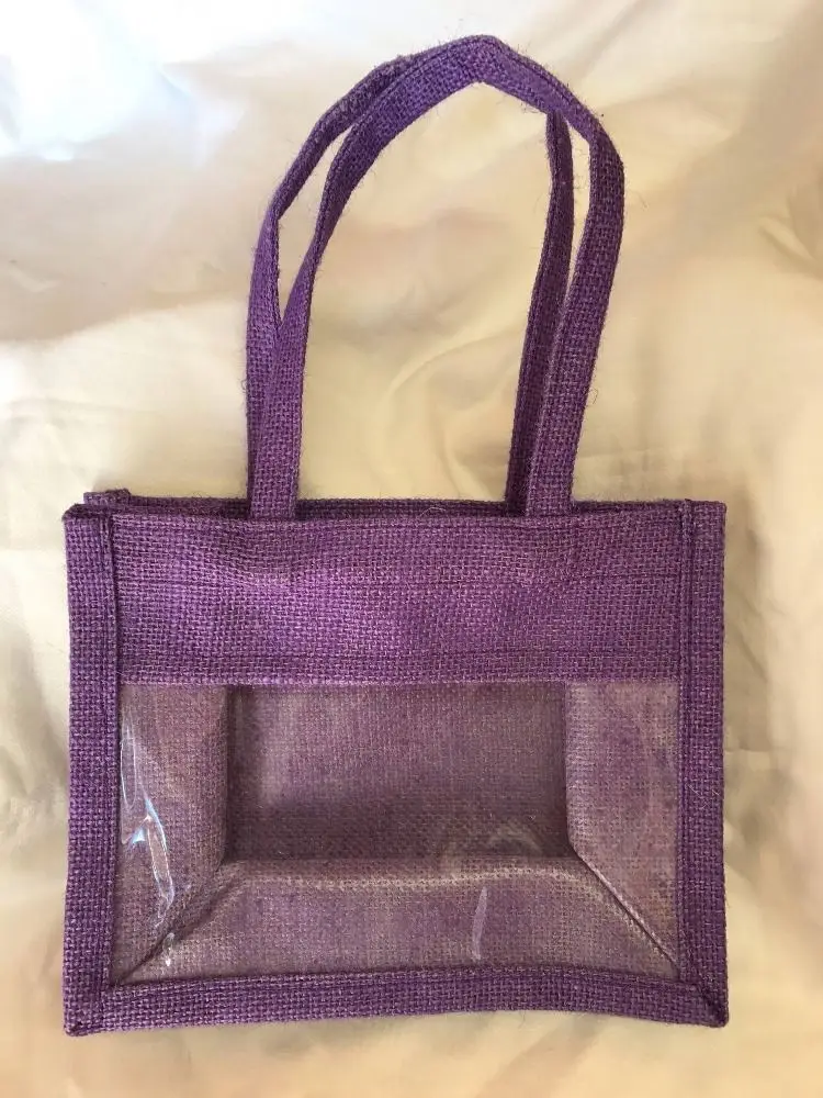 Burlap pink or purple window jute wine gift bag with jute handles